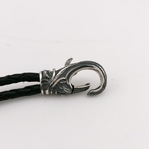 David Yurman Sterling Silver Armory Black Two Row Leather 8.5' Inch Bracelet - Picture 8 of 11